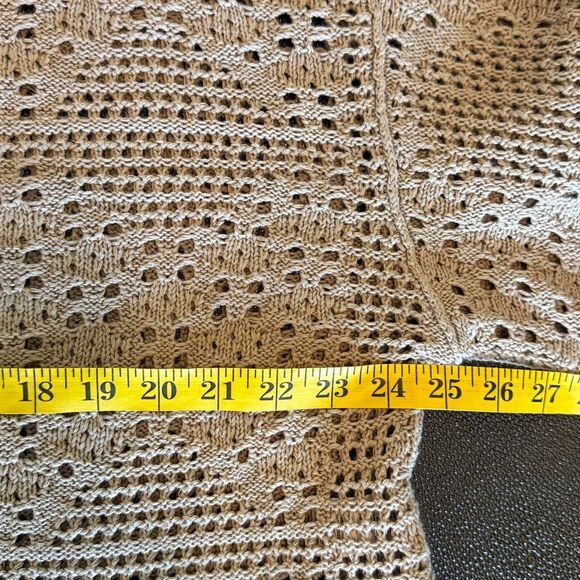 Free People Home Run Tan Crochet Knit Sweater with Yellow Trim size Small - Picture 9 of 11